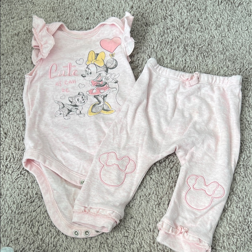 Disney Baby Minnie Mouse Pink Onesie Pant Set